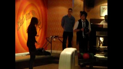 Adam Lambert bowling in London