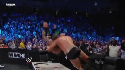 Randy Orton Rkos Cody Rhodes on the announcer table