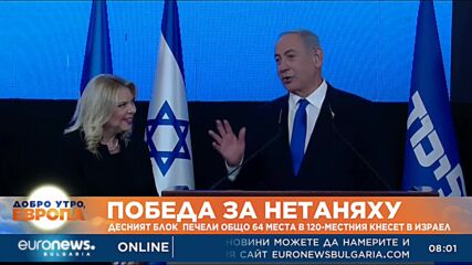 Победа за Нетаняху: Десният блок  печели общо 64 места в 120-местния Кнесет в Израел