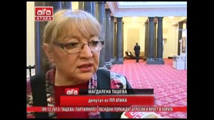 Магдалена Ташева:партийните субсидии пораждат агресия и ярост в хората.09.12.2013г. тв alfa Пп Атака