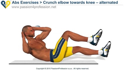 Коремни мускули Крънч с лакти по посока на колената!