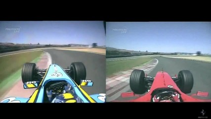 Формула1 Онборд - Шумахер и Алонсо - Франция 2004