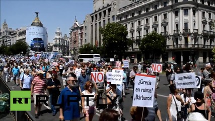 Spain: Spaniards rally in support of Greek 'Oxi' vote on referendum day