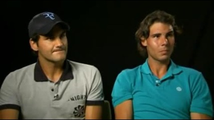 Federer and Nadal Fit of Laughter During Shooting