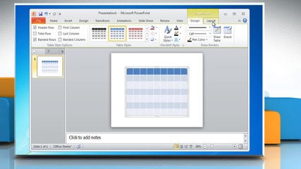 Microsoft® Powerpoint 2010: How to create and format a table on Windows® 7?
