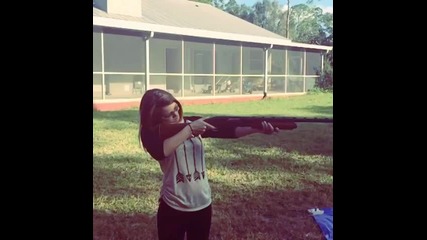 Girl shoots 12 gauge shotgun for the first time.