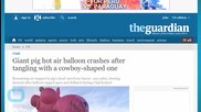Giant Pig Hot Air Balloon Crashes After Tangling With a Cowboy-shaped One