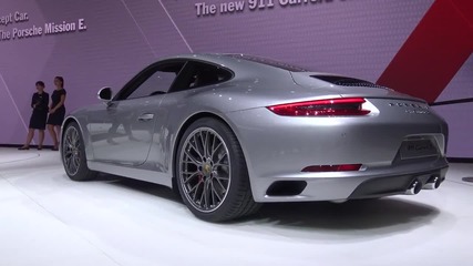 Porsche 911 Carrera silver 360 degress Exterior view at Frankfurt 2015 in Ultra Hd