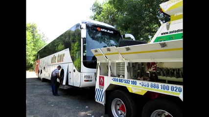 Пътна помощ за аварирал турски автобус Man от Кърджали до сервиза за ремонт 21.08.2014