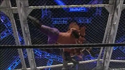 Triple H Pedigrees Chris Jericho at the top of Hell in a Cell