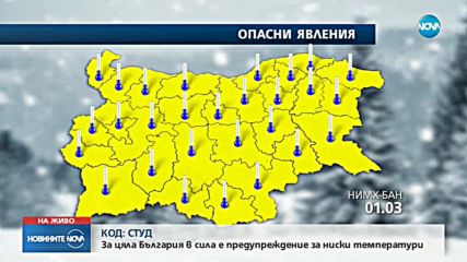 Код "Студ": За цяла България е в сила предупреждението за ниски температури