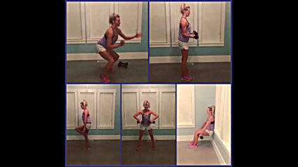 5 exercises. 1 squat to lunge 2 bicep curls half waythen full 3 hamstring pull to balance 4 around t