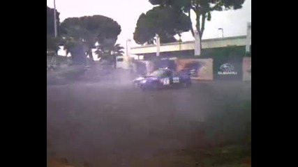 Subaro Rally Drivers burns some rubber 