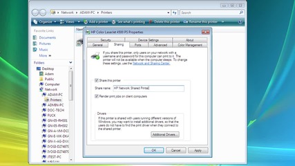 How to share Hp printer on Windows® Vista network