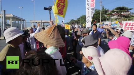 Japan: Protesters rally outside US Marine Corps facility