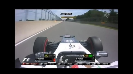 F1 Гран при на Канада 2012 - Perez изпреварва Alonso [hd][onboard]
