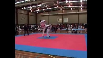 Jump kick knockout in karate competition