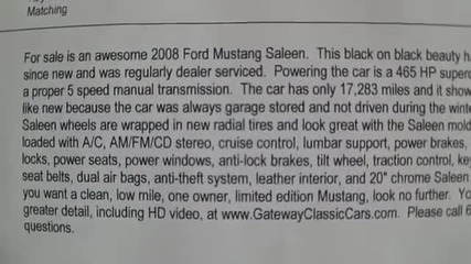Supercharged 2008 Saleen S281 Mustang No 31