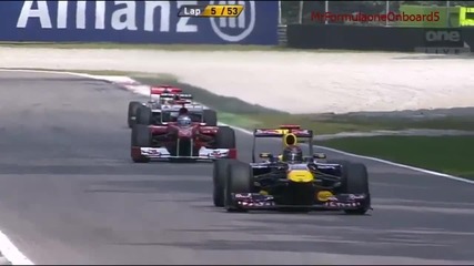F1 Гран при на Италия 2011 - Vettel изпреварва Alonso и Webber се блъска в Massa [hd]