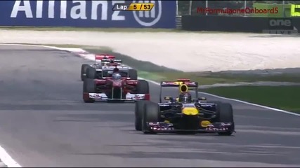 F1 Гран при на Италия 2011 - Vettel изпреварва Alonso и Webber се блъска в Massa [hd]