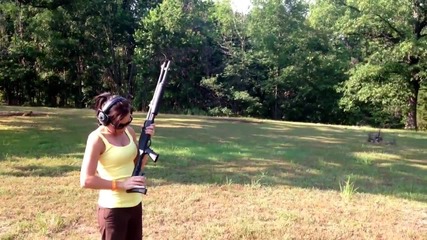 Sonya's first time shooting a 12 gauge