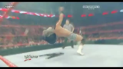 Jeff Hardy hits a Twist of Fate on Dolph Ziggler into a Chair