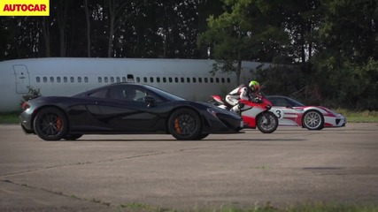 Mclaren P1 vs. Porsche 918 Spyder vs. Ducati 1199 Superleggera - drag race