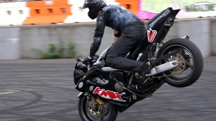 Bike vs Car drift off Sparky stunts and Belinda Challis