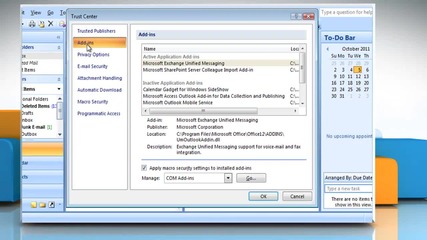Microsoft® Outlook 2007: How to turn off or manage installed add-ins on Windows® Vista?
