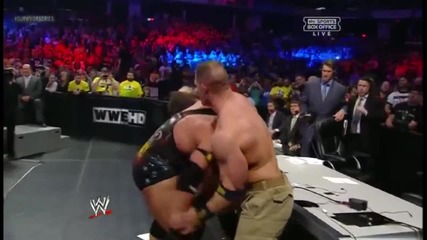 John Cena & Cm Punk Suplexes Ryback through announcer table