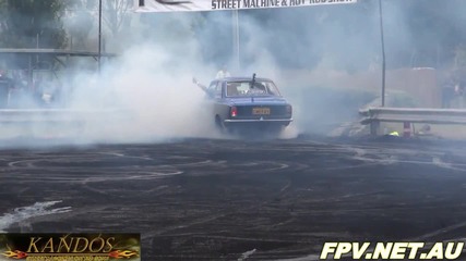 Blown V8 Holden Hq Kranky Catches Fire In The Burnout Finals And Lights Up Kandos
