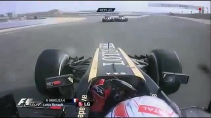 F1 Гран при на Бахрейн 2013 - битката на Perez и Button през погледа на Grosjean [hd][onboard]