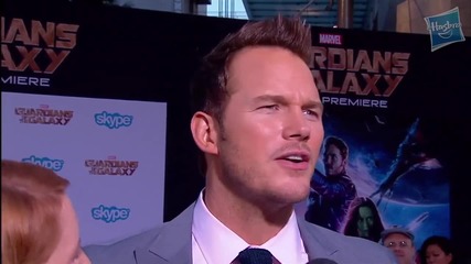 Звездата Крис Прат дава интервю на премиерата на филма си Пазители на Галактиката (2014)
