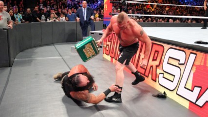 Brock Lesnar F-5s Braun Strowman and smashes him with his Money in the Bank briefcase: SummerSlam 2018 (WWE Network Excl