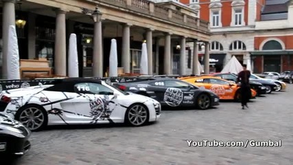 The start grid of the Gumball 3000 - Covent Garden, London