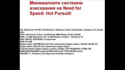 Минималните изисквания - на Need for Speed:hot Pursuit 