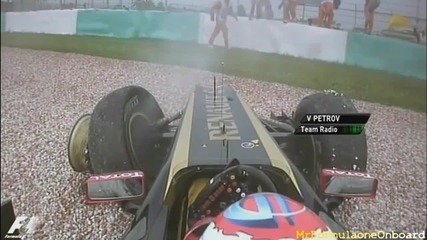 Formula1 2011 Malaysia Fp1 повреда на Виталий Петров 