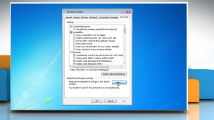 Internet Explorer®: Reset settings to default