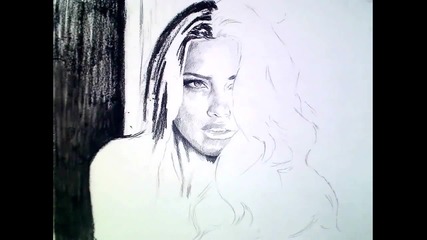 Adriana Lima Charcoal Portrait time lapse speed drawing