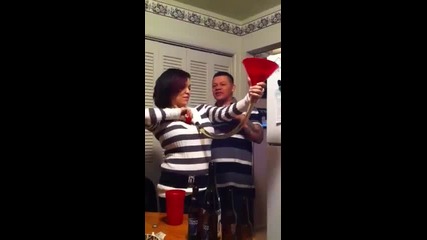 Drunk hot chick doing beer bong for first time!