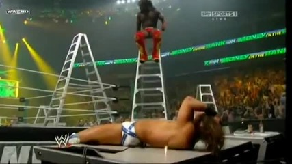 Kofi Kingston Boom Drop From The Ladder On The Announce Table