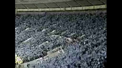 Chelsea Fc fans sing a club hymn at Moscow final