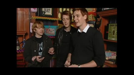 Rupert Grint, James Phelps, and Oliver Phelps Try Out Harry Potter Spells 