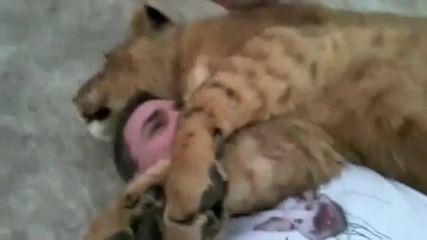 Човек в пълна хармония с лъв