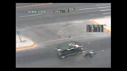 Car Smashes Motorcycle Rider 