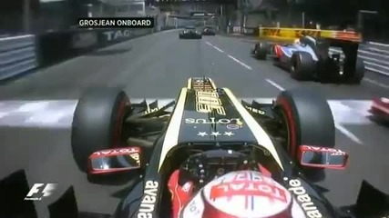 F1 Гран при на Монако 2012 - инцидента с Grosjean, кадри от неговия болид [hd][onboard][fom]