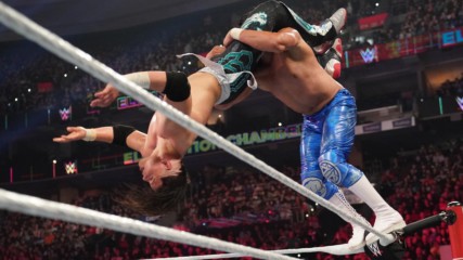 Carrillo hits a Super Hurricanrana on Andrade: WWE Elimination Chamber 2020 (WWE Network Exclusive)