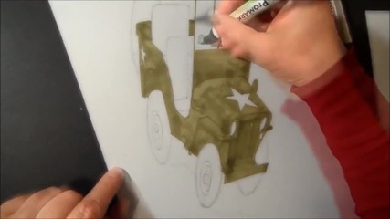 Drawing a 3d Willys Mb Jeep, Trick Art, Time Lapse