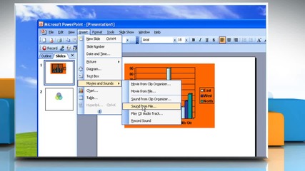 Microsoft® Powerpoint 2003: How to add soundtrack on Windows® Xp?