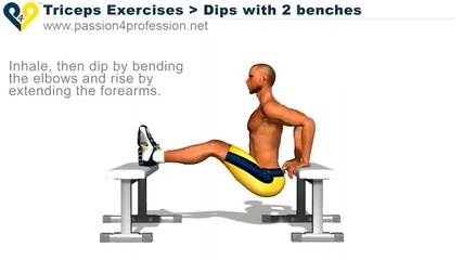 Трицепс Упражнения спадове на две пейки 